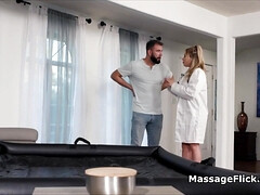 Coquettish doctor performs special massage on patient