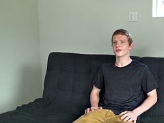 Audition jock jerks off unshaven cock until he sprays cum