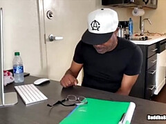 Petite ebony slut Raven Swallows takes BBC in her mouth during study session