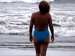 Enthousiasteling, Strand, Grote lul, Latijnse vrouw, Moeder, Kut duiken, Bekijker, Vrouw