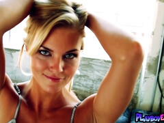 Blond Hair Girl took off her inviting satin lingerie