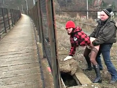 Fuck teen bangs oldie in public