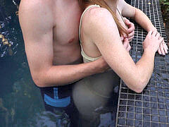 Pool, outside, massive cumshot