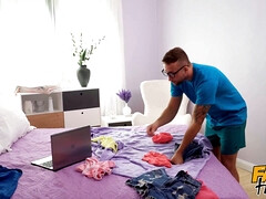 College student shamed when classmates catch him masturbating on an online class - but he then gets lucky and creampies his super hot best friend teen