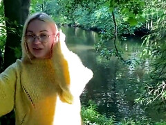 Blond haired beauty in yellow gets off with a hard cock