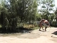 Hot German babe takes big cock hard outdoors - rough doggy & facial