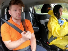 Schwarz, Braunhaarige, Auto, Europäisch, Höschen, Strümpfe