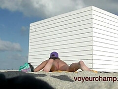 Plage, Gros cul, Exhib, Nue, Public, Chatte, Voyeur, Épouse