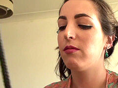 Pig tails slag Liz Rainbow earns facial cumshot after intensity pummel