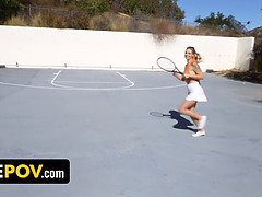 Kenzie Love's step son teaches her how to play tennis with his big cock - POV use of a step mom