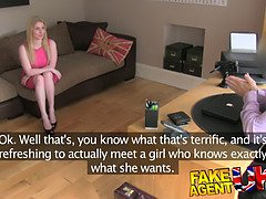 Busty blue eyed Scottish chick gets creampie in fake casting