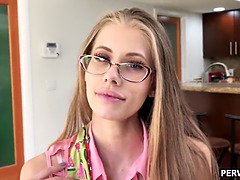 Blonde stepmom gives stepson a breakfast blowjob before class and then sucks him dry