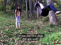 Bruinharig, Lesbisch, Likken, Buiten, Klein, Kut duiken, Tieten likken, Bekijker