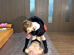 アジア人, 緊縛, ボンデージ, 足, フェムドム, 下着, 看護婦, オフィス