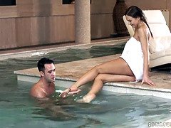 Tina Kay works on a cock with her sexy feet