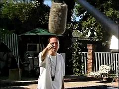 Pretty babe with red hair was penetrated in the chaise longue