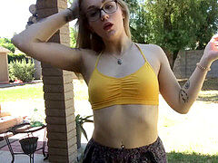 luxurious platinum-blonde farts outside