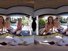 Tridimensionnel, Grosse bite, Brunette brune, Le plan cul à quatre, Fête, Pov, Réalité, Surprise