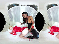 VR 180 luxurious Ebony Sarah Banks Straps On To Fuck Charlotte Stokely raw cooch