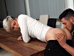 21 year old skinny twink with glasses fucked bareback by boyfriend until cumshot