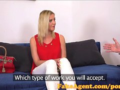 Horny financial assistant sucks and fucks in casting