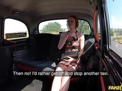 Ginger girl with blue eyes is providing a oral to a jaw-dropping cab driver, just for joy