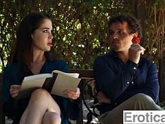 デカチン, フェラチオ, 茶髪の, エロティック, 手コキする, アウトドア, オッパイの