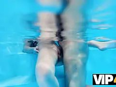 Vip4k. the pool fest takes an sudden turn when a insane stunner sees that dick