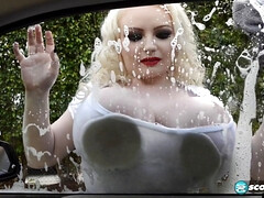 デカパイ, ブロンド, 車, Hd, アウトドア, 一人