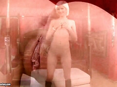 Short haired blonde White Angel stretches her twat