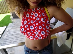 アメリカ人, 黒人, フェラチオ, 茶髪の, チン, 毛深い, 公共, オッパイの