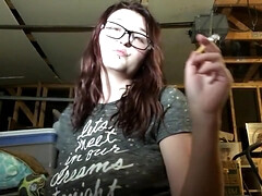 Hot Teen Babe Smokin In Garage