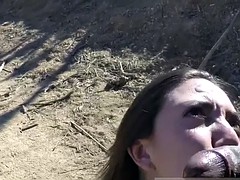 美女, フェラチオ, イく瞬間, 顔射, 異人種間, 乳首, アウトドア