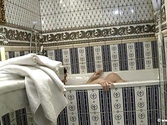 デカパイ, 茶髪の, チン, 女, Hd, オーガズム, シャワー, タトゥー