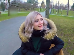 Cutie Eva Elfie gives a blowjob in the park