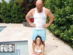 Violet Gems Gets A Taste Of JMac's Cock By The Pool Before They Go Inside For A Rough Fuck Session