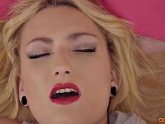 美女, 美人, デカパイ, ブロンド, フェラチオ, なめる, オッパイの