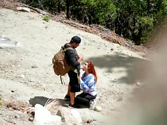 フェラチオ, 淫乱熟女, アウトドア, 赤毛, のぞき