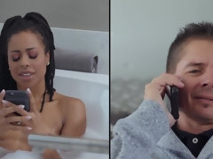 Ebony housewife takes big juicy cock in her wet pussy