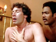 Juicy tight retro bisexual milf satisfies two hairy dicks at the same time