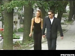 Sexy retro blonde Anike blowjobs big cock and rides it with asshole