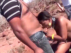 アフリカ人, 黒人, エクストリーム, 顔射, ドイツ人, アウトドア, ティーン, 三人