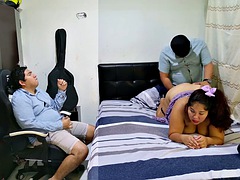 中出し, ハードコア, キス, ラティーナ, 淫乱熟女, 馬乗り, 三人, 妻