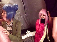 Asiatique, Gode, Groupe, Hd, Japonaise, De plein air, Collant, Nénés