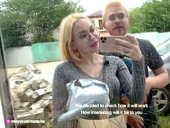 素人, コンテスト, カップル, 顔射, アウトドア, 公共, ロシア人