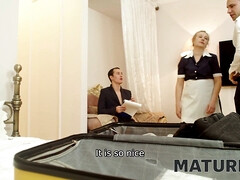 Watch this hot mature blonde maid service in uniform in this steamy room service clip