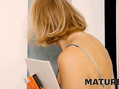 Mature tutor catches stud jerking off and decides to help him