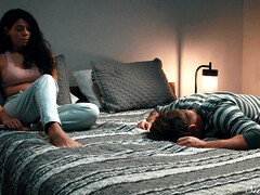 Жопа, Спальня, Черные, Джинсы, Лизание, Киски, Короткая стрижка, Сиськи