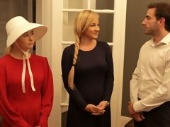 デカパイ, ブロンド, フェラチオ, バック, 女 人男 人, なめる, 剃毛, ティーン