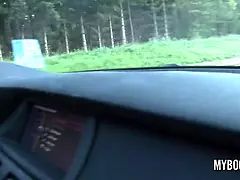 素人, デカパイ, 車, ヌーディスト, 公共, 現実, 赤毛, オッパイの